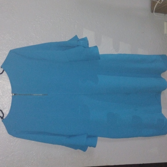 Bright Blue 3/4 Ruffle Bell Sleeve Soft Surroundings Midi Dress MP - Picture 6 of 6